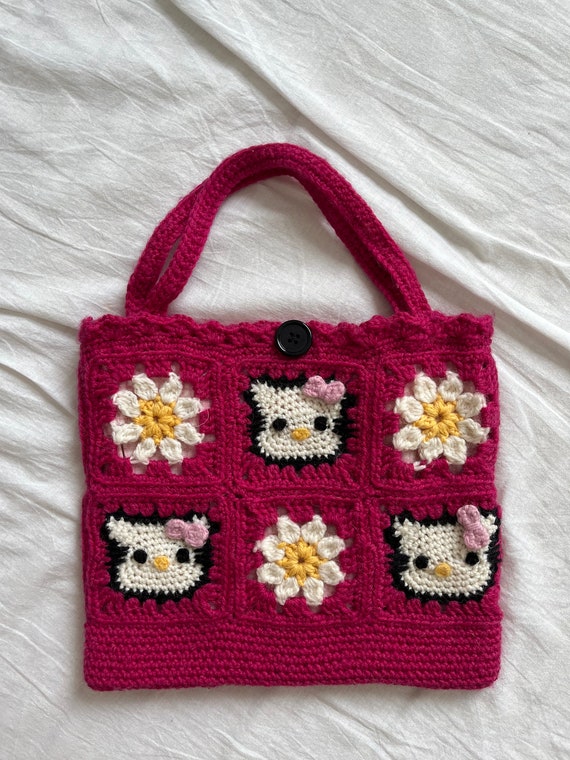Vintage Pink Hello Kitty Bag Tiny Knitted Crochet 