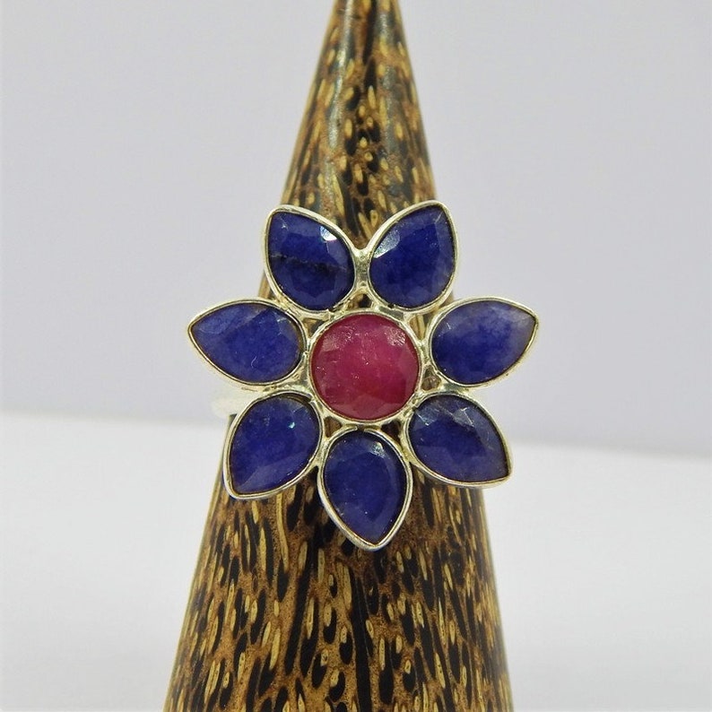 3.3 Grams 925 Sterling Silver Ring With Natural Ruby And Sapphire Gemstone Handmade Silver Ring With Amazing Gemstone L#519-25