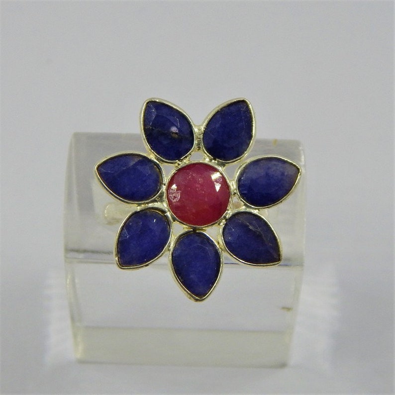 3.3 Grams 925 Sterling Silver Ring With Natural Ruby And Sapphire Gemstone Handmade Silver Ring With Amazing Gemstone L#519-25