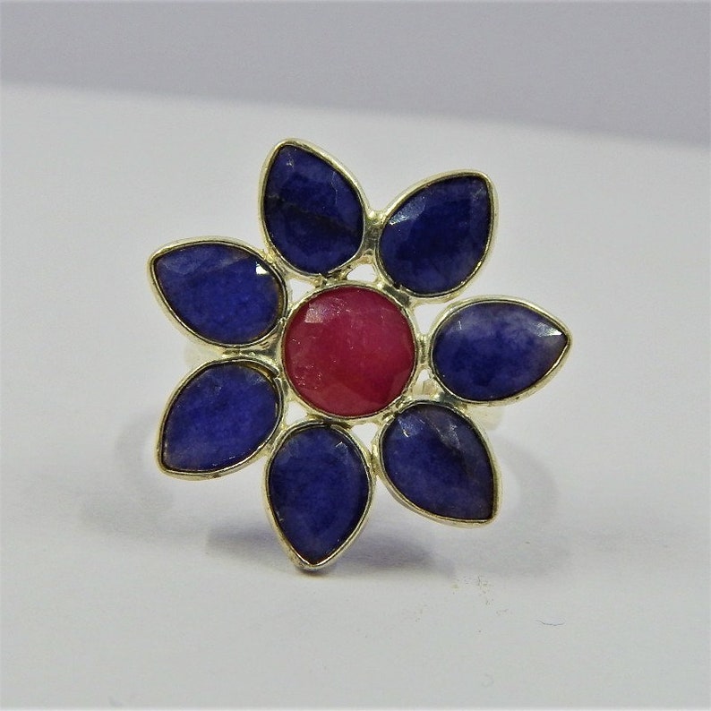 3.3 Grams 925 Sterling Silver Ring With Natural Ruby And Sapphire Gemstone Handmade Silver Ring With Amazing Gemstone L#519-25