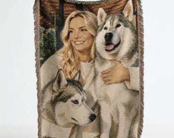 Couverture tissée personnalisée avec portrait de chien, photo personnalisée de votre animal de compagnie, jeté en coton, tapisserie murale avec portrait de chien, cadeau pour amoureux des animaux, maman de chien