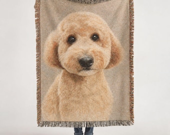 Couverture tissée personnalisée pour chien, portrait d'animal de compagnie personnalisé, jeté en coton, couverture pour chiot, cadeau pour maman de chien, hommage à un animal de compagnie, tapisserie murale personnalisée avec portrait de chien