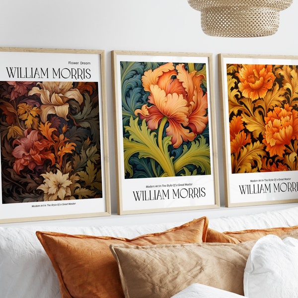 William Morris Print Set of 3. William Morris Poster. Art Nouveau Print. Exhibition Print Set. Botanical Print Set. Trendy Floral Posters