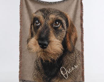 Couverture tissée personnalisée pour chien, portrait d'animal de compagnie, tapisserie tissée, jeté pour chien, cadeau personnalisé pour amoureux des chiens, hommage à un animal de compagnie, décoration intérieure