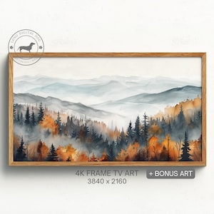 Frame TV Art Fall Landscape Mountain Forest Samsung Frame TV Art Autumn Watercolor Landscape Fall 4K Frame TV Art Minimalist Wall Décor