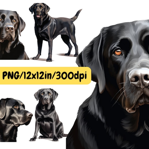 Labrador Retriever Watercolor Clipart, set 5 dog PNG for creating gifts, print on T-shirts, Posters, Canvas, Cups, Tumblers, Cards, Bags