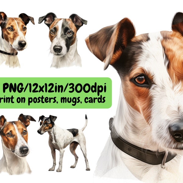 Dogs clipart PNG set of 5 fox terrier pictures. Brown dog face images, Fox Terrier clip art. Dog mug design, print on tumblers, mugs, cards