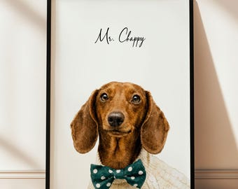 Portrait de teckel personnalisé à partir de photo Portrait d'animal de compagnie personnalisé aquarelle saucisse chien galerie murale impression Wiener cadeau maman décoration de coin pour animal de compagnie