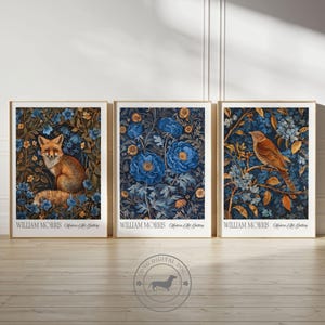 Impression William Morris bleu Art nouveau, lot de 3 affiches d'exposition d'art mural Art déco imprimables William Morris pour une décoration intérieure esthétique