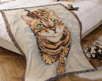 Couverture tissée personnalisée portrait d'animal de compagnie photo de chien ou de chat jeté en coton personnalisé chat tapisserie murale cadeau commémoratif pour animal de compagnie amoureux des chats