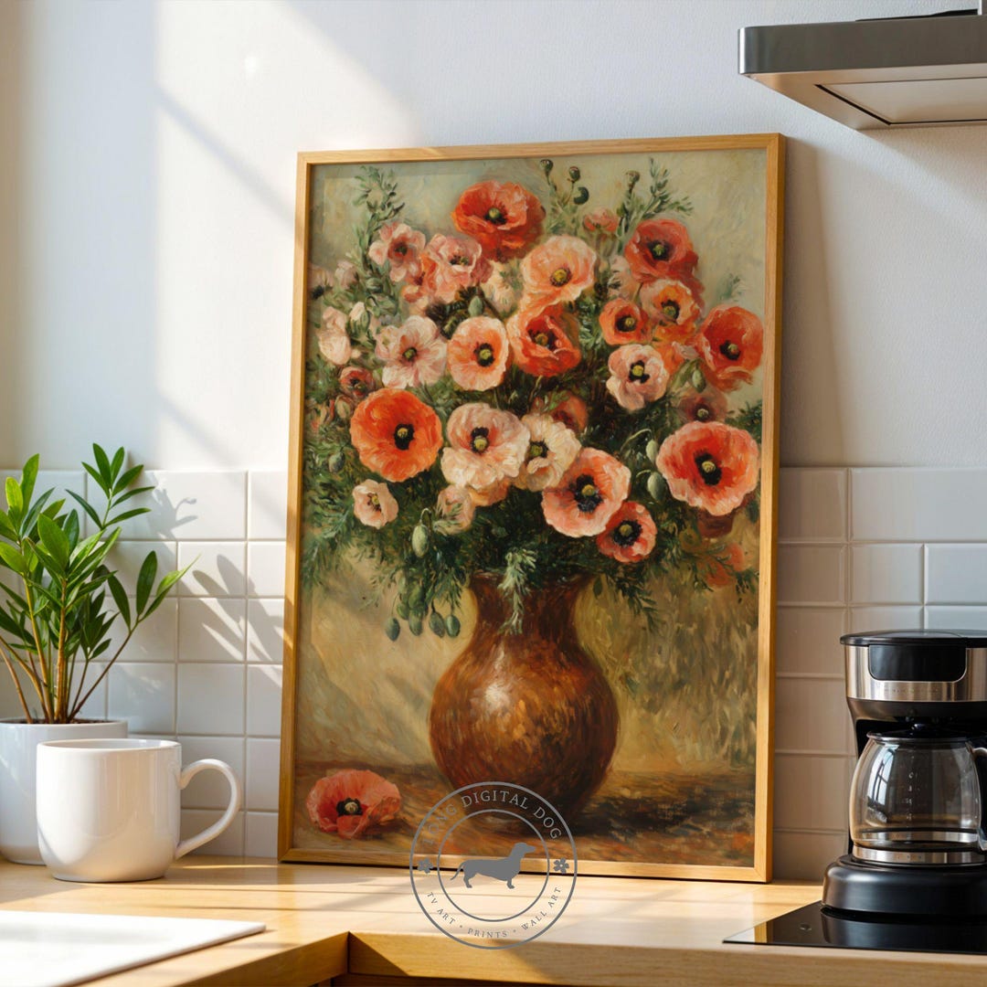 Red Poppies Summer Vintage Print. Wildflowers Bouquet Wall Art for ...