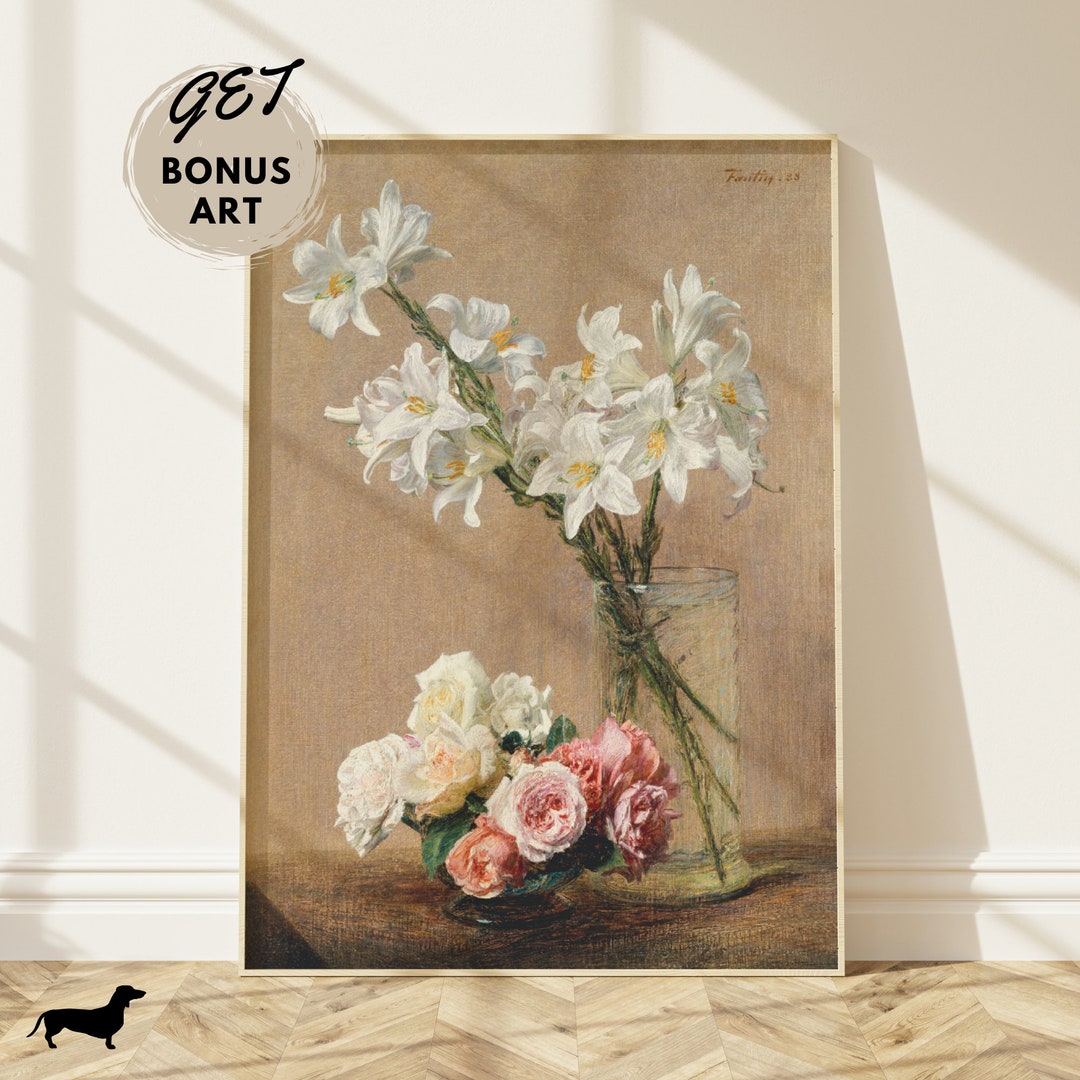 Printable Vintage Bouquet Flower Painting Antique Floral Wall Art