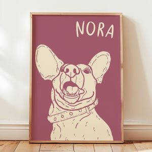 Retrato personalizado de perro, moderno y personalizado, dibujado a mano. Póster digital colorido para regalar a mamás de perros, peluqueros caninos o amantes de las mascotas.