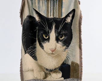 Couverture photo personnalisée pour chat, portrait de chat, tapisserie murale chat, cadeau commémoratif pour animaux de compagnie, décoration pour amoureux des chats
