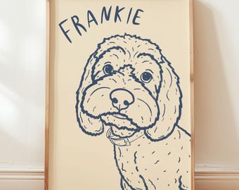 Portrait de chien personnalisé minimaliste Portrait d'animal de compagnie moderne 100 % affiche numérique colorée dessinée à la main pour animal de compagnie cadeau émouvant personnalisé pour les propriétaires de chien
