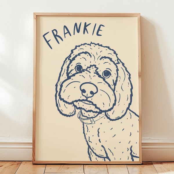 Minimalistisches individuelles Hundeporträt Modernes Haustierporträt 100% handgezeichnetes buntes digitales Haustierplakat personalisiertes berührendes Geschenk für Hundebesitzer