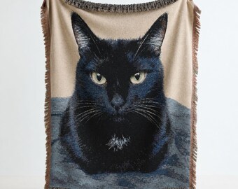 Couverture personnalisée 100 % coton pour animaux de compagnie, avec photo de chat, tapisserie tissée, cadeau pour amoureux des chats, cadeau pour maman chat, plaid commémoratif pour animal de compagnie