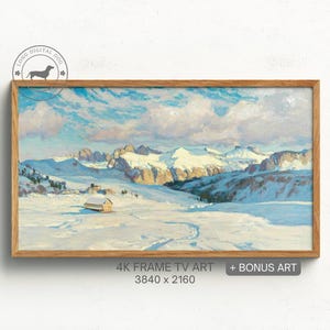 Samsung Frame TV Art Winter Mountain Landscape Frame TV Art Winter Vintage Scenery 4K Frame TV Art Country Farmhouse Winter Wall Décor