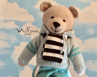 Knitted teddy bear - Handmade unique toy, the perfect gift for babies and young children.