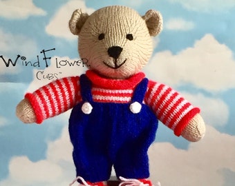 Red White and Blue dressed knitted teddy bear - Handmade unique patriotic celebration gift