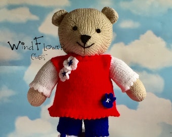 Red White and Blue dressed knitted teddy bear - Handmade unique patriotic celebration gift