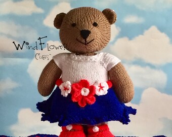 Red White and Blue dressed knitted teddy bear - Handmade unique patriotic celebration gift