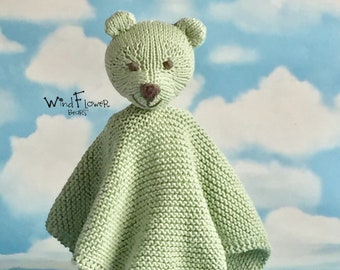 Hand Knitted Baby Comforter Baby Soother Teddy Bear Comforter Organic Cotton Comforter Handmade