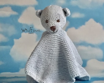 Hand Knitted Baby Comforter Baby Soother Teddy Bear Comforter Organic Cotton Comforter Handmade