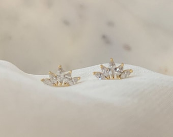 Pave lotus studs in Silver | Minimalist and Dainty | Small Studs | 14K Gold earrings