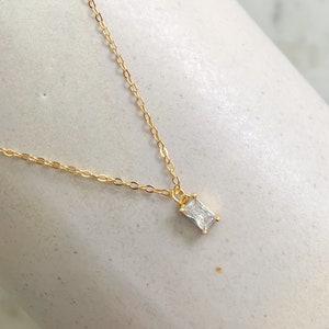 Dainty Baguette Necklace in Gold | Pendant Necklace | 14K gold plated minimalist necklace | Simple jewelry