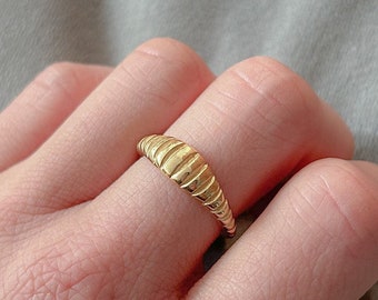 14K Croissant Twist Gold Plated Ring | Stackable | Dainty and Minimalist Jewelry | 925 Sterling Silver | Dome Ring