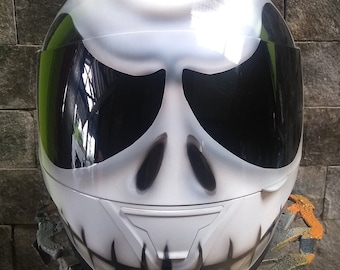 black jack motorcycle helmet Jack Skellington Motorcycle Helmet, White black Graphic Version, Nightmare  Before Christmas, DOT Approved