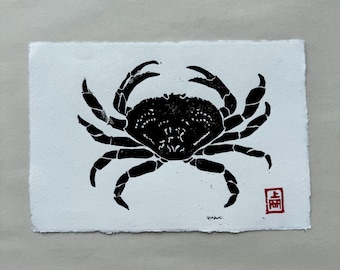 Dungeness crab hand carved print, cotton blend