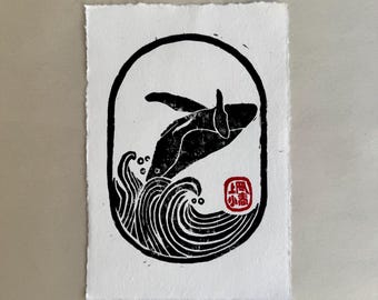 Estampa de baleia jubarte saltando, mistura de algodão