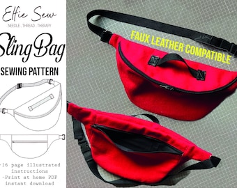 Sling Bag PDF Sewing Pattern by Elfie Sew - Bum Bag, hip bag, waist belt bag, fanny pack