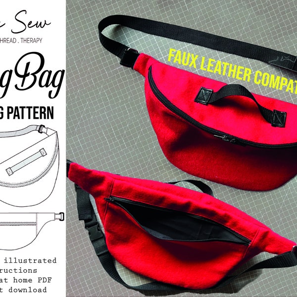 Sling Bag PDF Sewing Pattern by Elfie Sew - Bum Bag, hip bag, waist belt bag, fanny pack