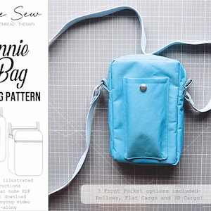 Annie Bag PDF Sewing Pattern by Elfie Sew - Shoulder Bag, Cross body bag, multi zip bag, hiking, dog walking, pocket options, sew-along