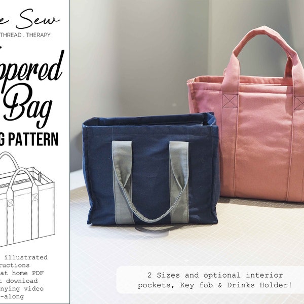 Zippered Tote Bag PDF Sewing Pattern by Elfie Sew