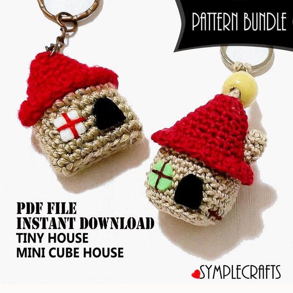 Crochet Pattern Bundle: Tiny House and Mini Cube House Amigurumi Pattern - US Terminology - Simple Keychain/Bag Charm Crochet Gift Ideas