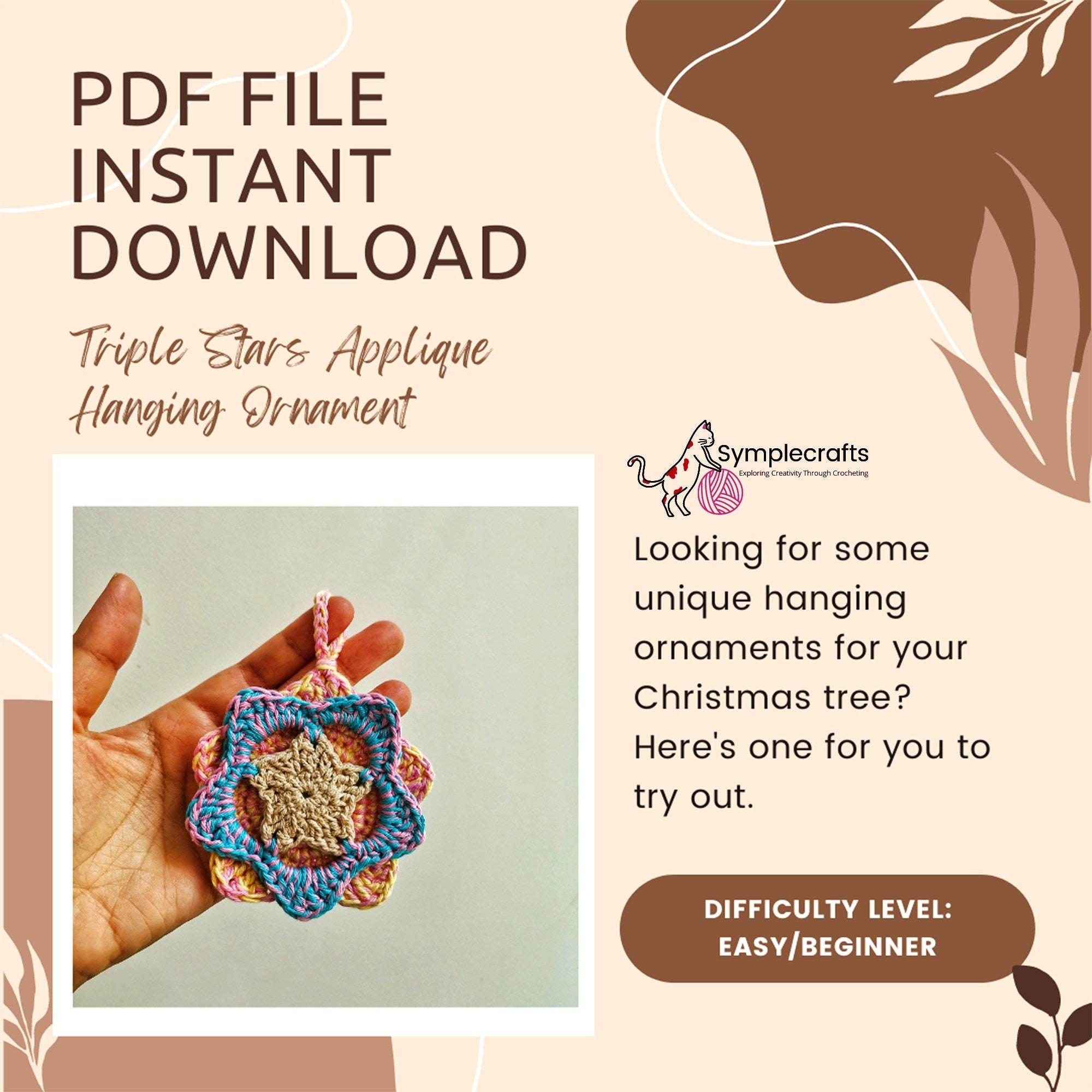 Triple Star Pattern Crochet Pattern: Triple-star Applique Hanging Ornament - US ...