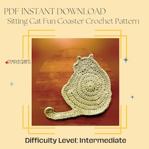Cat Coaster Crochet Pattern - Sitting Cat (Facing Left) - US Terminology - Fun and Unique Cat Coaster - Ideal Gift for Cat Lovers