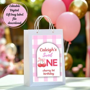 Cherry 1st Birthday-Sweet One Gift Bag Label(Red font)