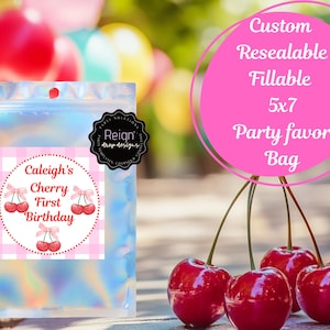 Cherry First Birthday Custom Resealable  Party Favor Bag