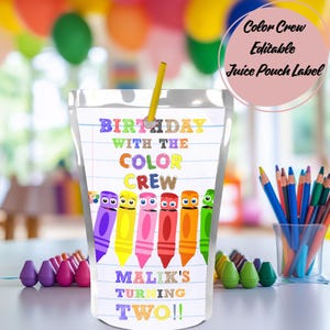 Color Crew Inspired Canva Editable Juice Pouch Label