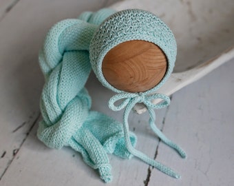 Newborn Photography Knit Wrap & Bonnet Ice