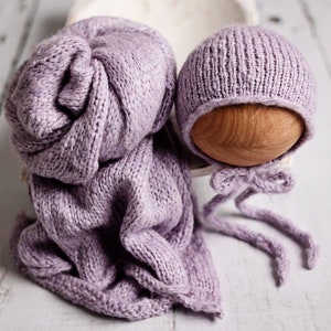 Newborn Photography Knit Wrap & Bonnet Wisteria