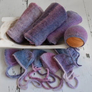 Newborn Photography Knit Wrap & Bonnet Rainbow Tones