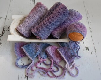Newborn Photography Knit Wrap & Bonnet Rainbow Tones