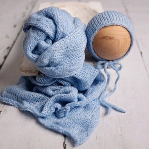 Newborn Photography Knit Wrap & Bonnet Arctic Blue