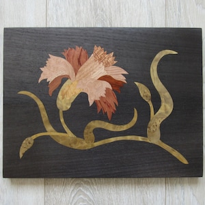 Floral plaque, flower wood wall art, wood mosaics, marquetry, wood inlay plaque